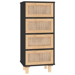 Komoda, czarna, 40x30x90 cm, lita sosna i naturalny rattan