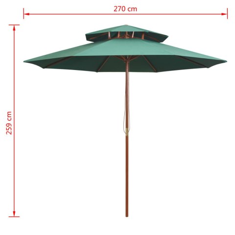 Parasol z podwójnym daszkiem, 270x270 cm drewno, zielony