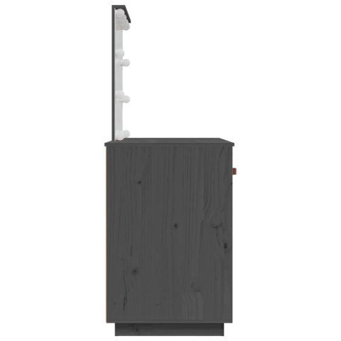 Toaletka z LED, szara, 95x50x133,5 cm, lite drewno sosnowe