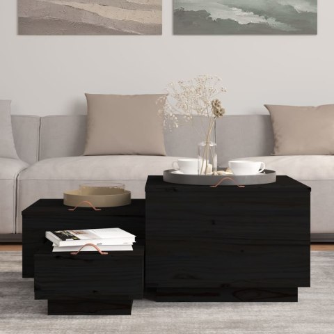 Skrzynie z pokrywami, 3 szt., czarne, lite drewno sosnowe