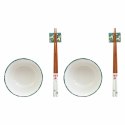 Zestaw do Sushi DKD Home Decor 25 x 25 x 6,5 cm Porcelana Drewno Biały Kolor Zielony Orientalny (6 Części) (25 x 25 x 6,5 cm) (6