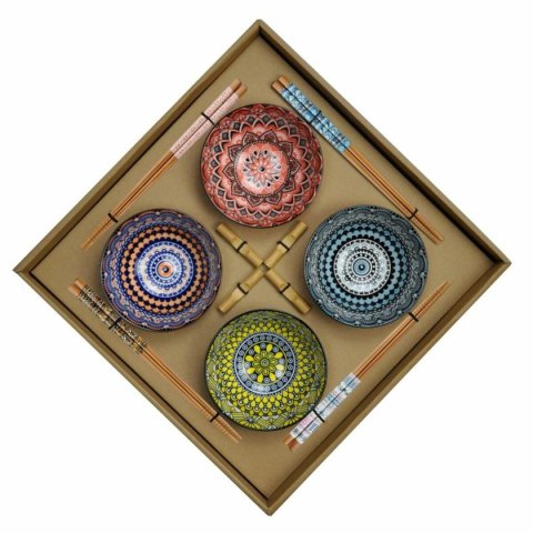 Zestaw do Sushi DKD Home Decor Wielokolorowy Bambus Kamionka Mandala Orientalny 34 x 34 x 6,5 cm (12 Części)