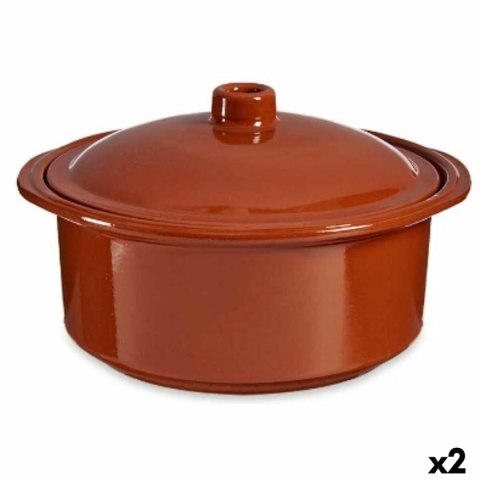 Garnek z Pokrywką Terakota 3,5 L 28,5 x 16 x 27 cm (2 Sztuk)