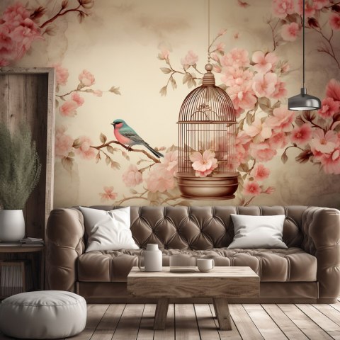 Fototapeta, Ptak na gałęzi vintage - 100x70