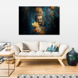 Obraz na płótnie, Budda i złote kwiaty - 60x40