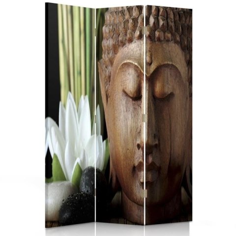 Parawan dwustronny obrotowy, Budda w drewnie - 110x170