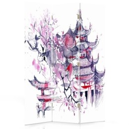 Parawan dwustronny obrotowy, Wiśnia na tle pagody - 110x170