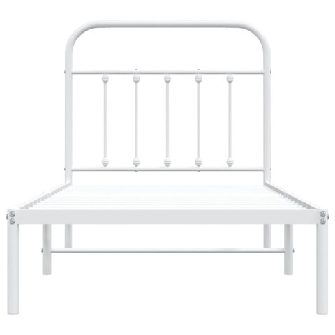 Metalowa rama łóżka z wezgłowiem, biała, 90x200 cm