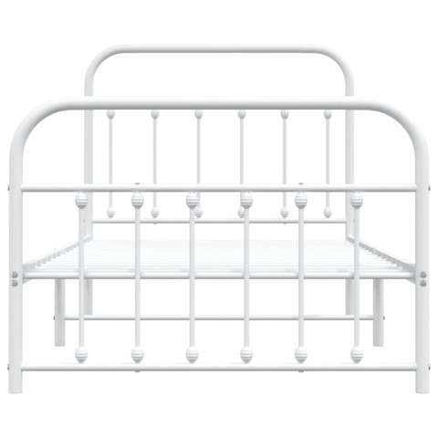 Metalowa rama łóżka z wezgłowiem i zanóżkiem, biała, 100x190 cm