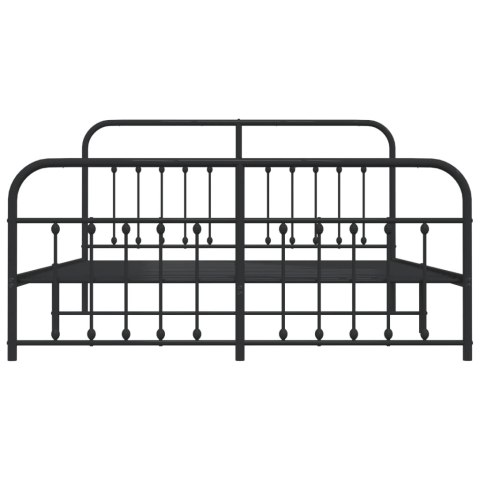 Metalowa rama łóżka z wezgłowiem i zanóżkiem, czarna, 183x213cm