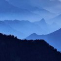 Parawan dwustronny obrotowy, Szczyty górskie we mgle - 180x170