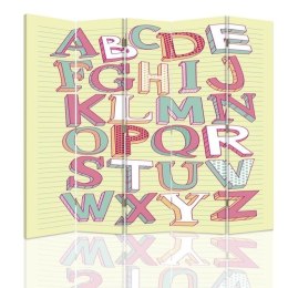 Parawan dwustronny, Alfabet w pastelach - 180x170