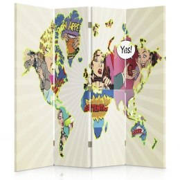 Parawan dwustronny, Mapa świata pop-art - 145x170