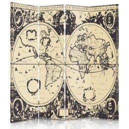 Parawan dwustronny, Mapa świata vintage - 145x170