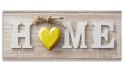 Obraz na płótnie, Napis Home z żółtym sercem na jasnym drewnie - 120x40