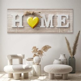 Obraz na płótnie, Napis Home z żółtym sercem na jasnym drewnie - 150x50