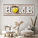 Obraz na płótnie, Napis Home z żółtym sercem na jasnym drewnie - 90x30