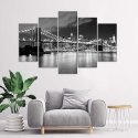 Obraz pięcioczęściowy na płótnie, Brooklyn Bridge nocą czarno-biały - 150x100