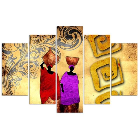 Obraz pięcioczęściowy na płótnie, Afrykańskie kobiety z dzbanami - 100x70