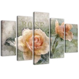 Obraz pięcioczęściowy na płótnie, Herbaciane róże shabby chic - 100x70