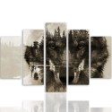 Obraz pięcioczęściowy na płótnie, Wilk na tle lasu - brązowy - 100x70