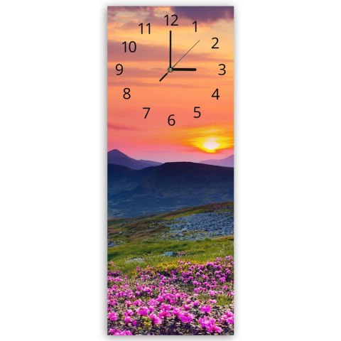 Obraz z zegarem, Górska łąka o zachodzie słońca - 25x65 Obraz z zegarem, Górska łąka o zachodzie słońca - 25x65