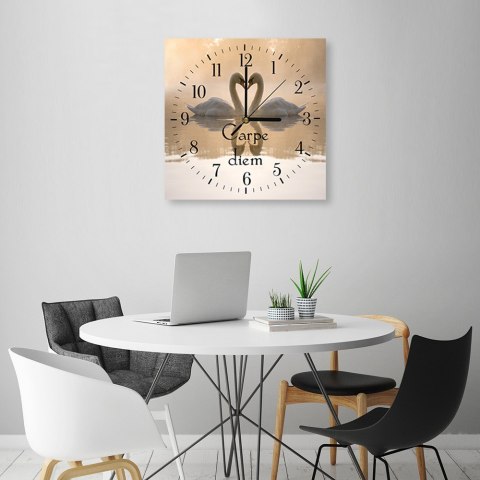 Obraz z zegarem, Zakochane łabędzie - 60x60 Obraz z zegarem, Zakochane łabędzie - 60x60
