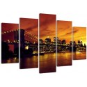 Obraz 5 częściowy na płótnie, Brooklyn Bridge i Manhattan o zachodzie słońca - 100x70