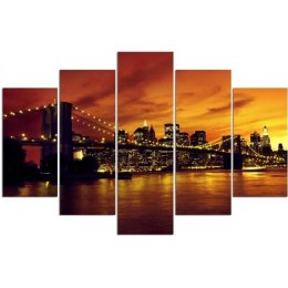 Obraz 5 częściowy na płótnie, Brooklyn Bridge i Manhattan o zachodzie słońca - 150x100