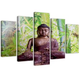 Obraz pięcioczęściowy na płótnie, Budda na tle bambusów - 150x100