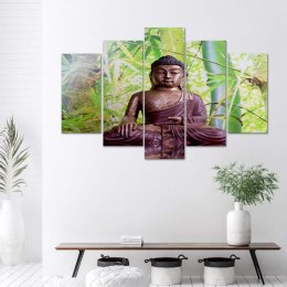 Obraz pięcioczęściowy na płótnie, Budda na tle bambusów - 200x100