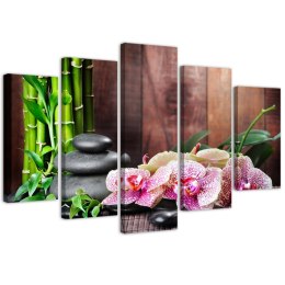 Obraz pięcioczęściowy na płótnie, Kompozycja zen z orchideą i bambusem - 100x70