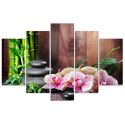 Obraz pięcioczęściowy na płótnie, Kompozycja zen z orchideą i bambusem - 100x70
