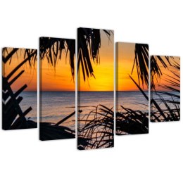 Obraz 5 częściowy na płótnie, Morze o zachodzie słońca - 200x100