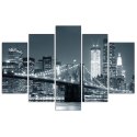 Obraz 5 częściowy na płótnie, Most Brookliński czarno-biały - 150x100