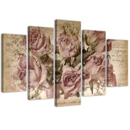 Obraz 5 częściowy na płótnie, Róże i nuty - 150x100