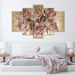 Obraz 5 częściowy na płótnie, Róże i nuty - 200x100