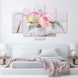 Obraz 5 częściowy na płótnie, Róże w białym wazonie - 200x100
