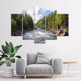 Obraz 5 częściowy na płótnie, Rzeka w lesie - 100x70