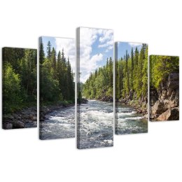 Obraz 5 częściowy na płótnie, Rzeka w lesie - 150x100