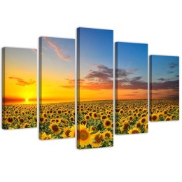 Obraz 5 częściowy na płótnie, Słoneczniki na łące - 150x100