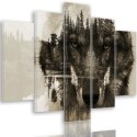 Obraz 5 częściowy na płótnie, Wilk na tle lasu - brązowy - 100x70