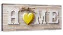 Obraz na płótnie, Napis Home z zółtym sercem na jasnym drewnie - 90x30