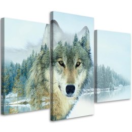 Obraz 3 częściowy na płótnie, Biały wilk na tle gór - 120x80