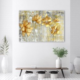 Obraz na płótnie, Złote kwiaty i motyle - 90x60