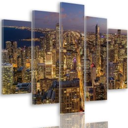 Obraz pentaptyk na płótnie, Miasto Chicago nocą - 150x100