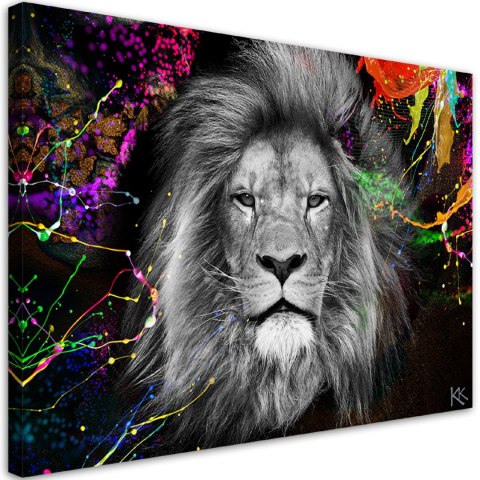 Obraz na płótnie, Kolorowy lew abstrakcja - 100x70