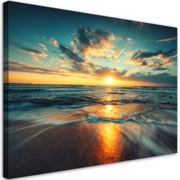 Obraz na płótnie, Morze Zachód słońca Plaża - 100x70
