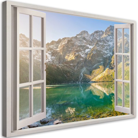 Obraz na płótnie, Okno Jezioro w górach Natura - 120x80