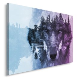 Obraz na płótnie, Wilk na tle lasu - fioletowy nowoczesny - 60x40